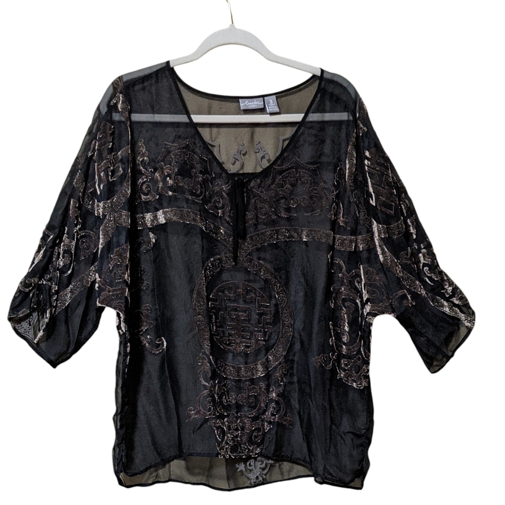 Embroidered Sheer Black Blouse -